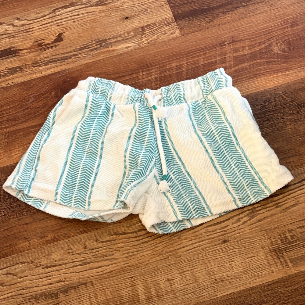 Women’s White and Aqua Striped Casual Shorts